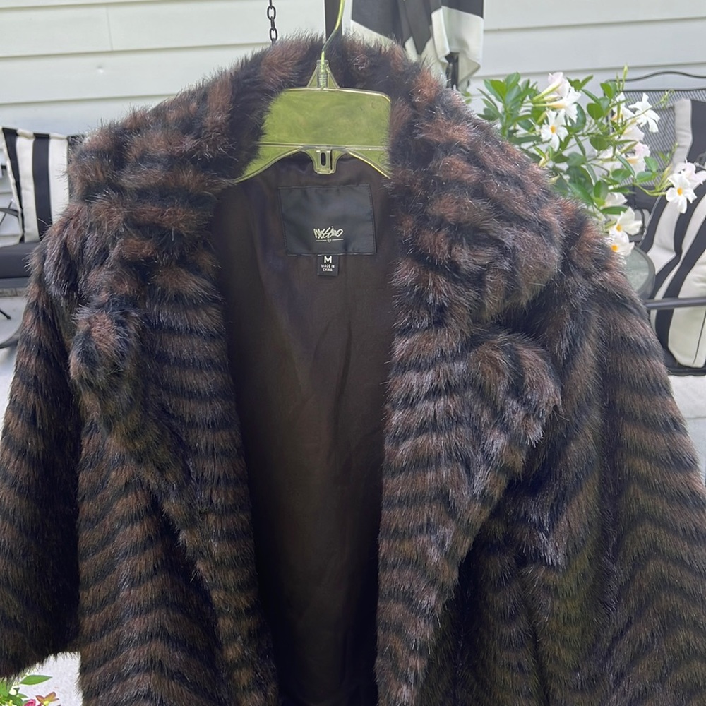 Faux fur brown and black coat medium